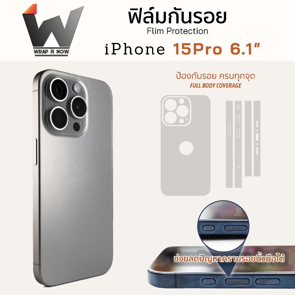 ฟิล์มกันรอย ใช้สำหรับ iPhone15Pro หน้าจอ 6.1 นิ้ว ฟิล์มหลัง ฟิล์มรอบตัว ฟิล์มขอบข้าง ฟิล์ม iPhone 15 Pro / 15pro