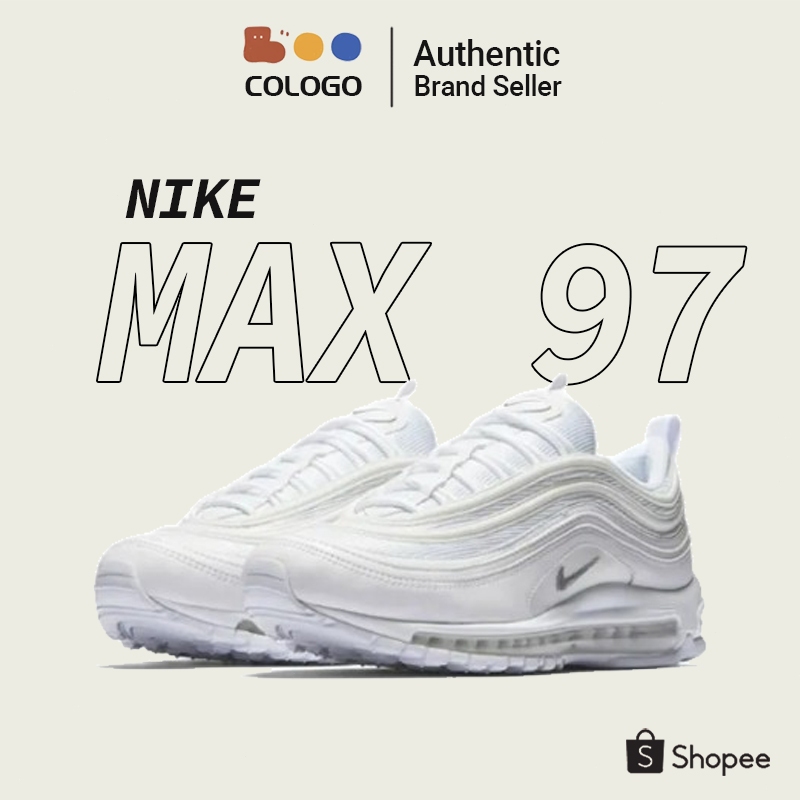Nike Air Max 97 921826-101 Nike รองเท้าวิ่งชายและหญิง Triple White Wolf Grey 💯