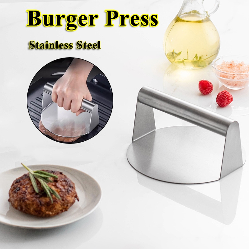 Stainless Steel Burger Press, 5.5 Inches, Round Burger Smasher, Non-Adhesive Bacon and Grill Press f