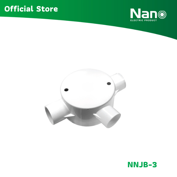 NANO กล่องพักสาย 3 ทาง สีขาว สำหรับท่อตรง (พร้อมแผ่นปิด+สกรู) (20 ชิ้น/กล่อง) รุ่น NNJB-3