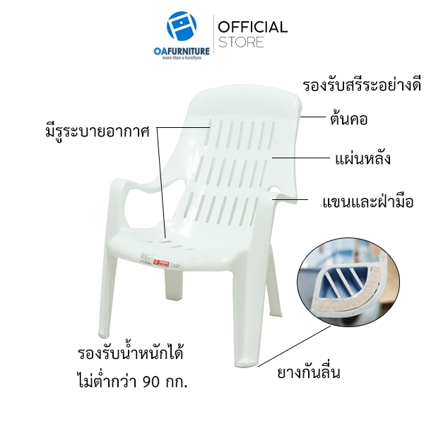 โค้ดลดเพิ่ม 30.- | OA Furniture เก้าอี้พลาสติกพักผ่อน รุ่น สุขสบาย มียางกันลื่น พลาสติกเกรด