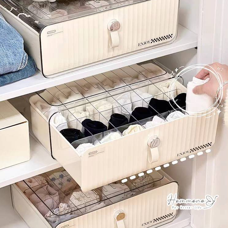 กล่องใส่ถุงเท้า🧦จัดระเบียงเป็นช่องๆ กล่องเก็บชุดชั้นใน👙 แบบลิ้นชัก ใส่ของอเนกประสงค์ ซ้อนกันได้หลายชั้น กันฝุ่น
