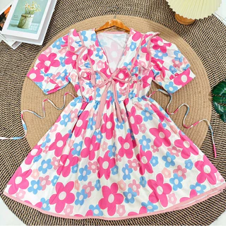 Dress โบว์คอวีระบายกุดขอบ ( m7 )