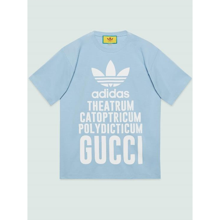 Gucci x Adidas เสื้อยืดคอกลม รุ่น Gucci Authentic Men's Adidas x Cotton Jersey T-Shirt Code: 616036 XJEW2 4709