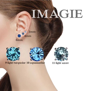 IMAGIE ต่างหูคริสตัล กลม 3-4-6-7mm โทนฟ้า-เขียว