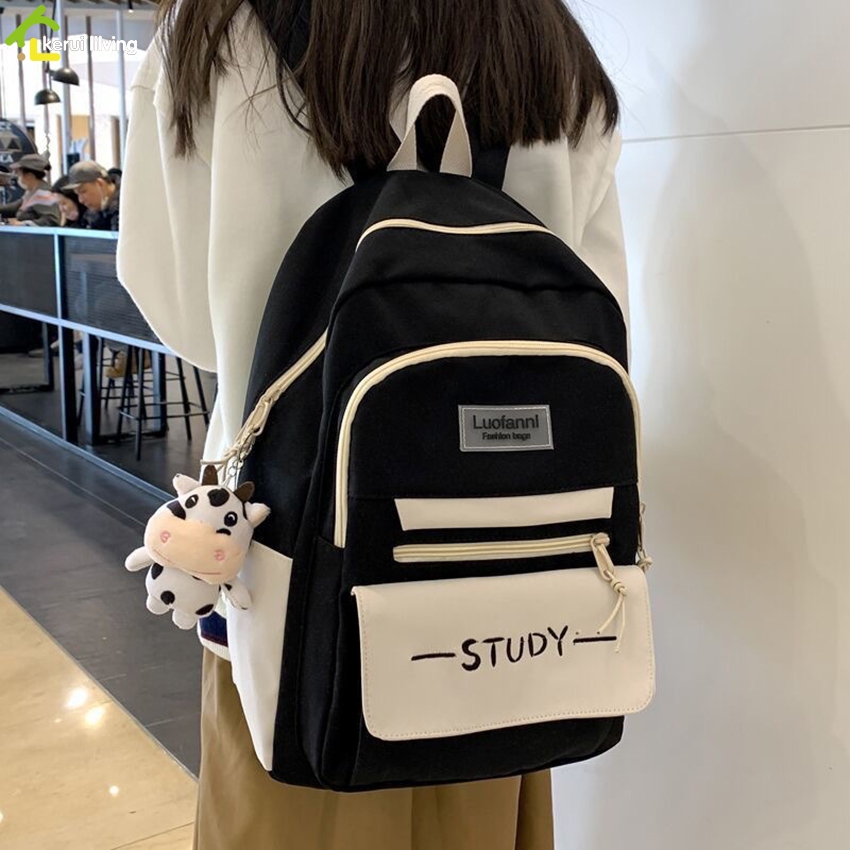 Allsking กระเป๋าเป้แฟชั่น กระเป๋านักเรียนลำลอง ขนาดใหญ่ สีพื้นแฟชั่นเรียบง่าย สไตล์เกาหลี เป้ใส่ของ ความจุ 25L ทนทาน