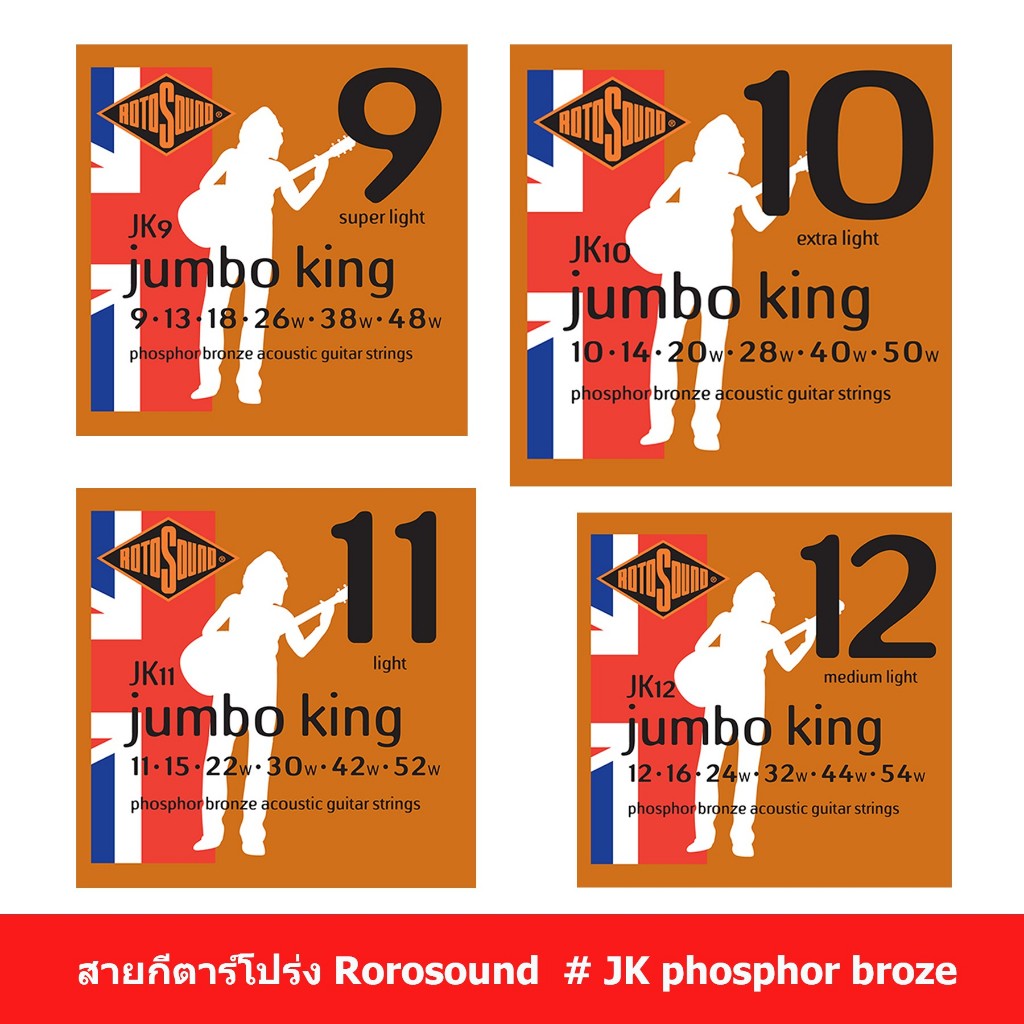 สายกีตาร์โปร่ง Roto sound JK10 phosphor bronze acoustic guitar string สายโปร่งโรโต สายกีตาร์โรโต