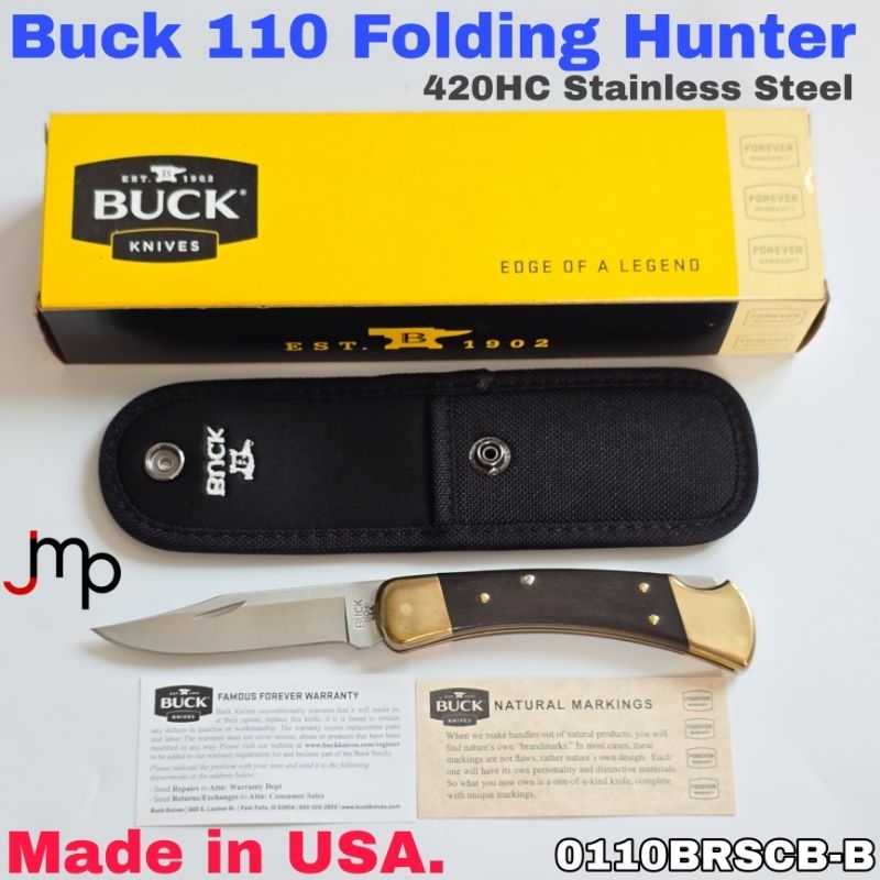 มีดพับBuck110 Folding Hunter ด้ามไม้มะเกลือพร้อมซองไนลอนใบมีดสแตนเลส 420HC ขนาด 3 3/4" ของแท้ ผลิตอเมริกา🇺🇸 ของใหม่‼️