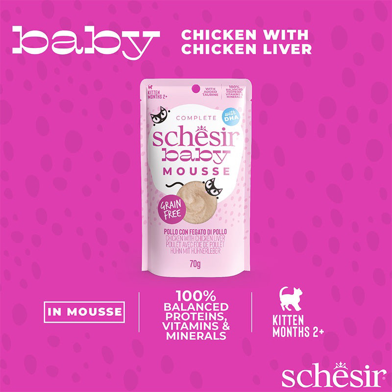 ❌Sale พร้อมส่ง 📦 1 แพ็ค 12/24 ซ (70 G) อหลูกแมวเนื้อมูส สูตรไก่และตับไก่  Schesir®Baby Mousse Chicken With Chicken Liver