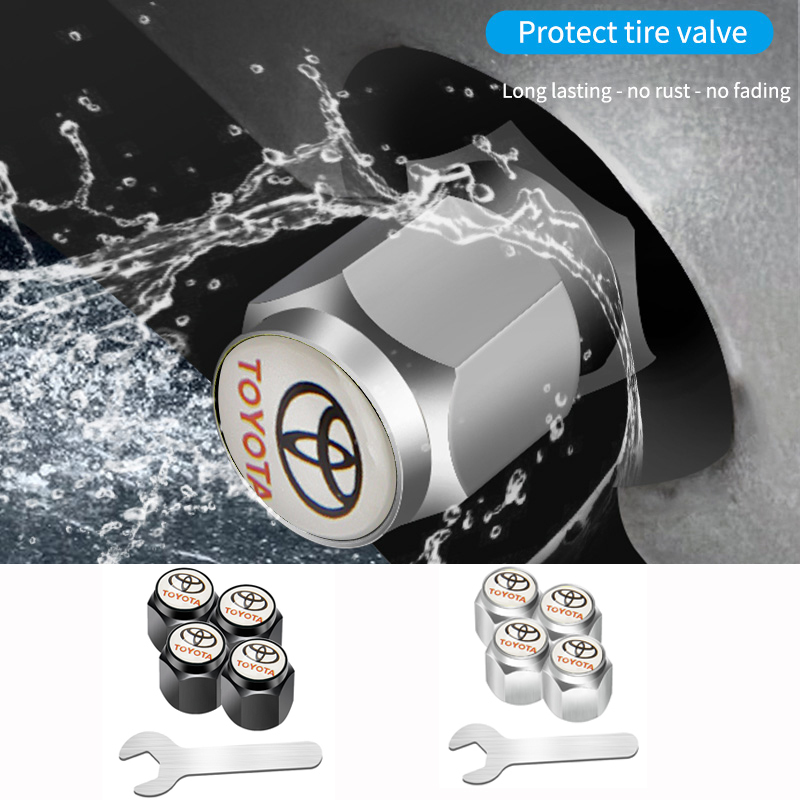 โลโก้โตโยต้าฝาครอบวาล์วยางรถยนต์ 4pcs/set Alloy Car Tire Valve Cap For Toyota With a Wrench