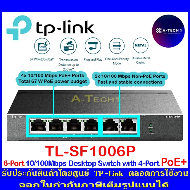 TP-LINK TL-SF1006P (6-Port 10/100Mbps Desktop Switch with 4-Port PoE+)