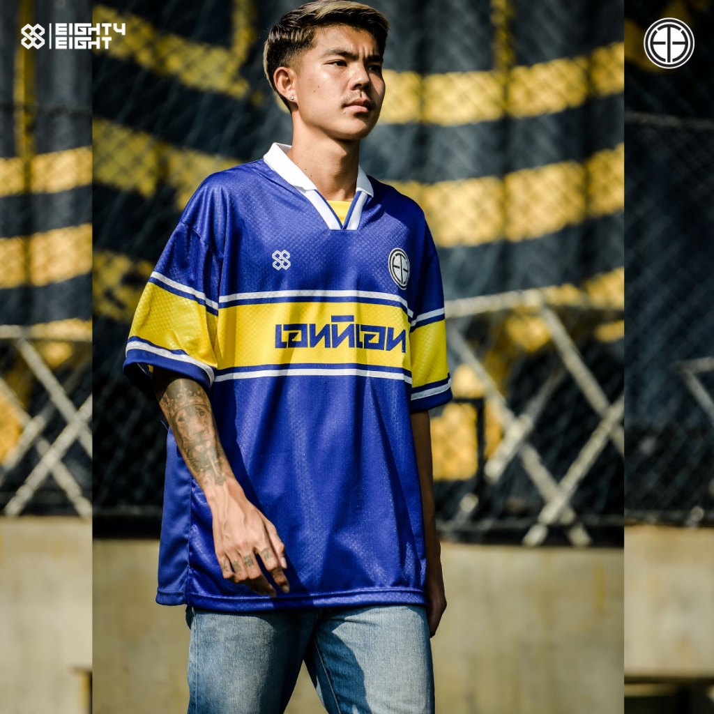 EightyEight Sport เสื้อบอลวินเทจ โอเวอร์ไซส์ คอปก ทรงสตรีท ลายเรียบๆ สไตล์ยุค 90