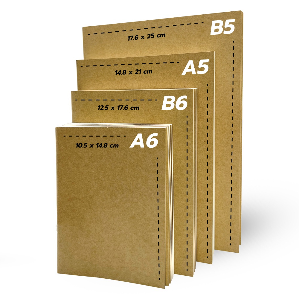 สมุด สมุดโน๊ต ปกนํ้าตาล เนื้อถนอมสายตา 75 แกรม A5, A6, B5, B6 ยี่ห้อแสงรุ้ง