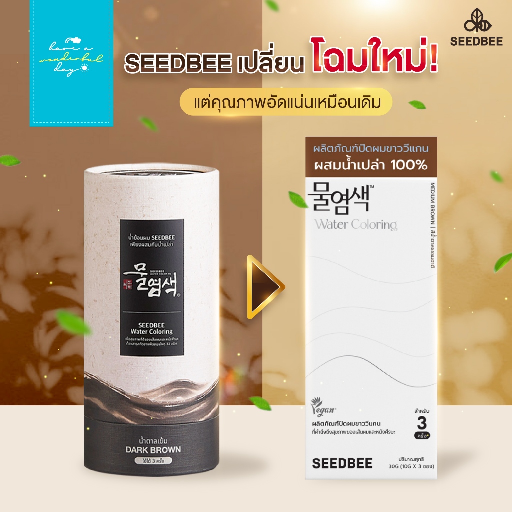 ✅ แพคเกจใหม่!! SEEDBEE Water Coloring (10g x 3 ซอง)  มาพร้อมอุปกรณ์ น้ำย้อมผมออร์แกนิค ปิดผมขาว