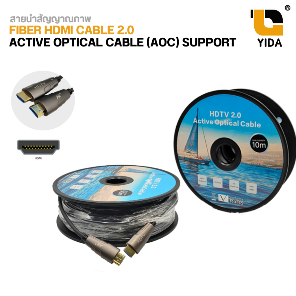 HDMI Fiber Cable 2.0 AOC CABLE Support 4K Fiber Optic HDMI Cable 4K@60Hz เวอร์ชั่น 2.0