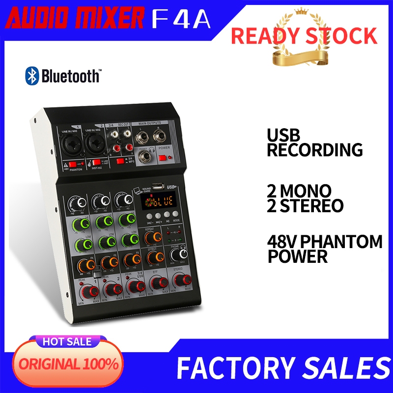 F4Aเครื่องผสมเสียงBluetooth DSP USB4 ช่องสัญญาณอินเทอร์เฟซเสียงขนาดเล็กเพื่อบันทึก 12V Mixer