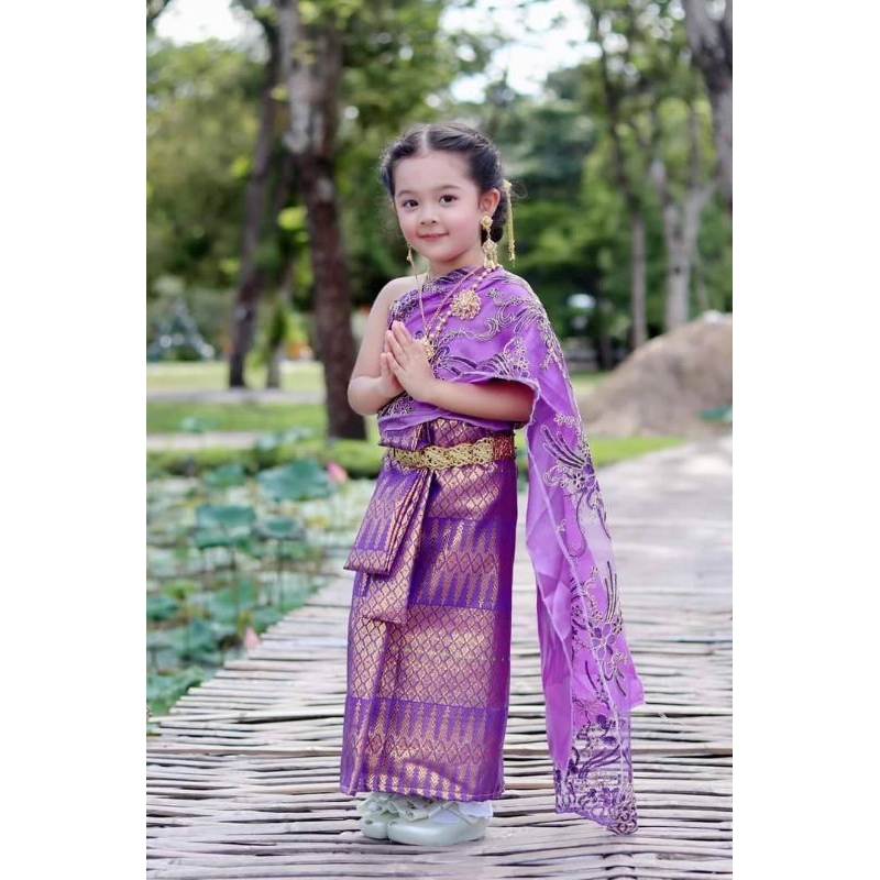❗แถมสังวาลย์ ชุดไทยเด็กผู้หญิง สไบ &amp; ผ้าถุงสำเร็จรูป
