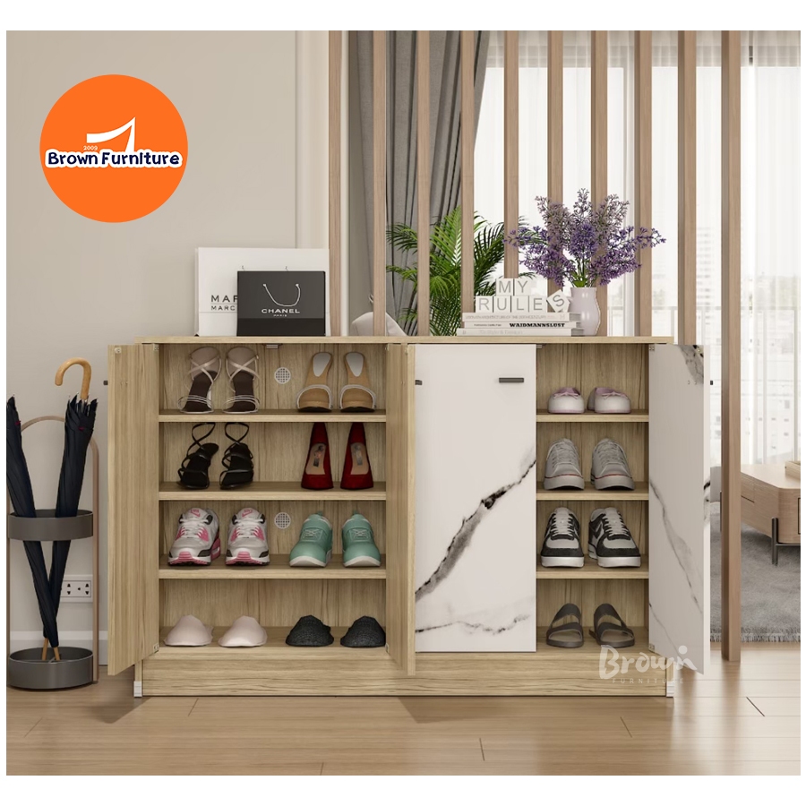 ตู้รองเท้าไม้ W120xD35xH80cm🌈มี5สี [สินค้าพร้อมส่ง] Brownfurniture