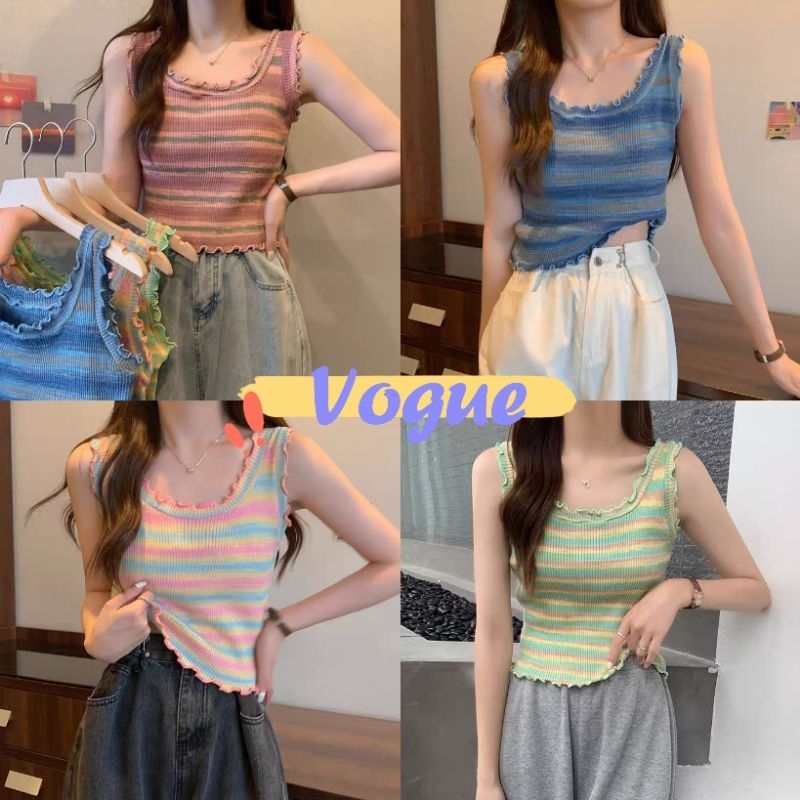 Vogue🌟พร้อมส่ง🌟 เสื้อกล้ามคอเหลี่ยมลายสายรุ้งเซ็กซี่ มีสไตล์และดูดี (65CX02)