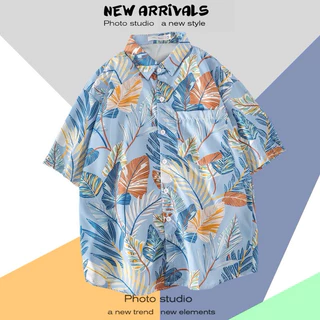 เสื้อเชิ้ตคอปก เสื้อเชิ้ตผู้ชาย พิมพ์ลายฮาวาย