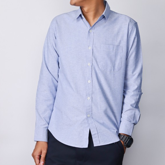 เสื้อเชิ้ตแขนยาวสีฟ้ายีนต์ คอปก เนื้อผ้า oxford ( Size M, L, XL)