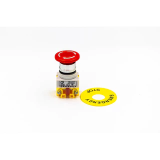 สวิตซ์ฉุกเฉิน สีแดงขนาด 22mm พร้อมป้าย emergency สวิทช์ปุ่มกด DPST เห็ดปุ่มหยุดฉุกเฉิน 10A NO + NC LAY37