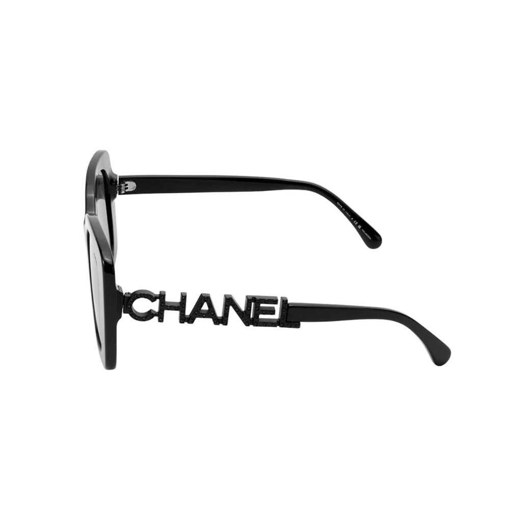 CHANEL Chanel Square แว่นกันแดดทูโทนสีดำ/เทาสำหรับผู้หญิงของแท้ 100%
