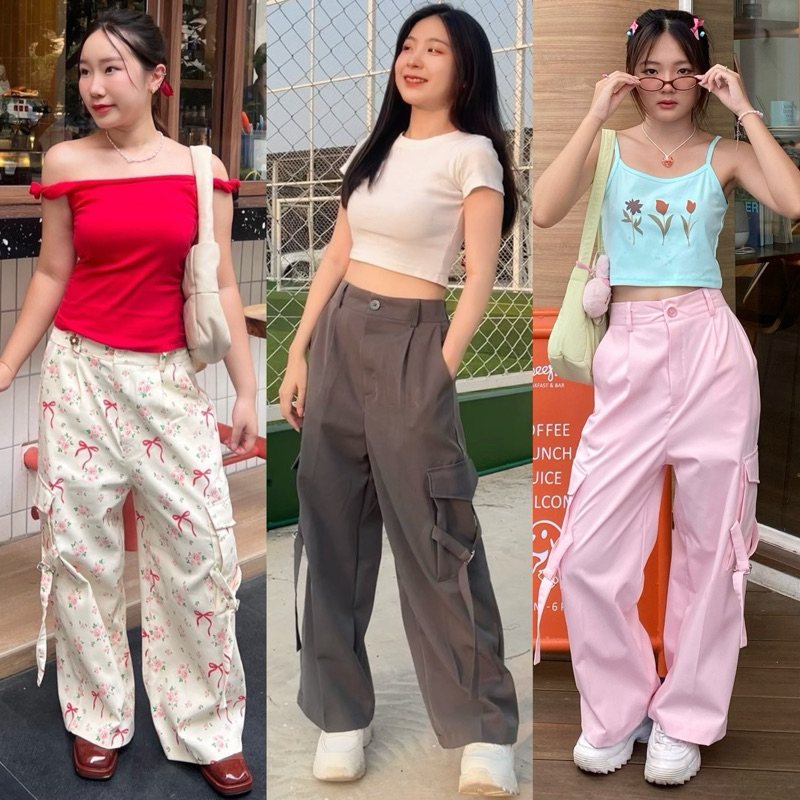 140cm cool กางเกงคาร์โก้ ยาว35นิ้ว ติดกระดุม 4กระเป๋า เอวยางยืดหลัง [playwork.store] (012-คาร์โก้กระดุม)