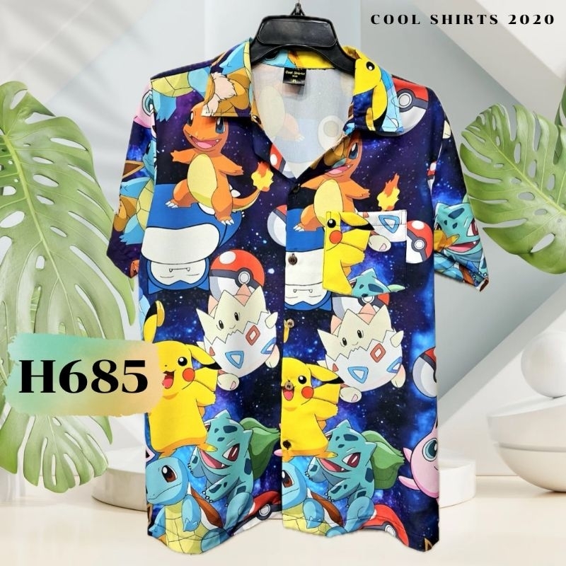 เสื้อฮาวาย ผ้าไหมอิตาลี โปเกม่อน H685
