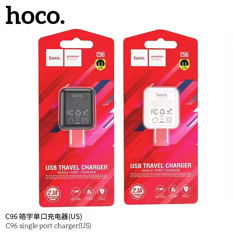 Hoco C96 หัวชาร์จ หัวชาร์จไฟบ้าน 1 USB ชาร์จเร็ว 2.1A ปลั๊กชาร์จ USB Travel Charger (แท้100%)