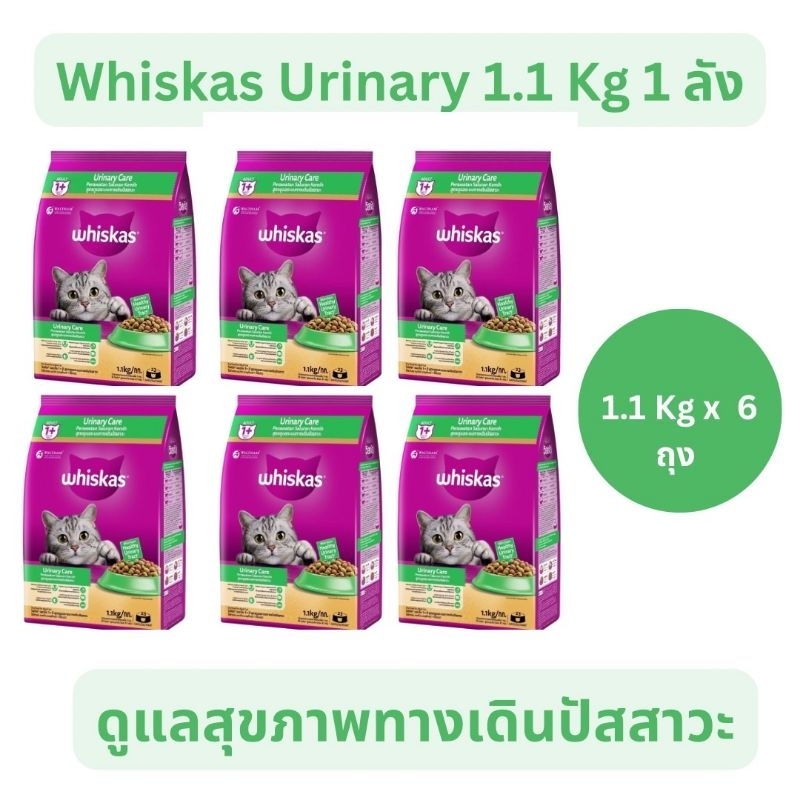 พร้อมส่ง Whiskas Urinary อาหารแมวแมวโตชนิดเม็ด สูตรดูแลระบบทางเดินปัสสาวะ 1.1 Kg 1 ลัง