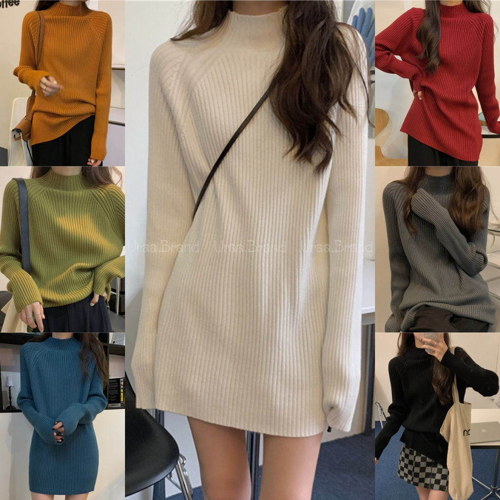 10 สี / อก 40-48 นิ้ว เสื้อไหมพรมแขนยาว เสื้อไหมพรมคอปีน ผ้าร่อง กันหนาว รุ่น Sweater Winter Oversize - Peen A12