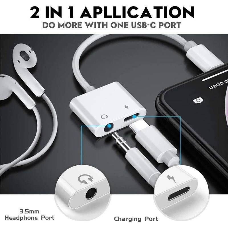 อะแดปเตอร์ 2in1สายแปลงสำหรับ ios สายแปลงต่อหูฟัง 3.5มม. พร้อมชาร์จไฟ for IOS To Aux 3.5 Adapter