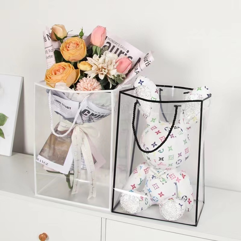 ✅ส่งในไทย✅ถุงหูหิ้วใส PVC ถุงใส่ของขวัญ ตุ๊กตา ดอกไม้ งานวันเกิด งานรับปริญญา