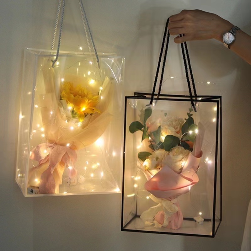 ✅ส่งในไทย✅ถุงหูหิ้วใส PVC ถุงใส่ของขวัญ ตุ๊กตา ดอกไม้ งานวันเกิด งานรับปริญญา