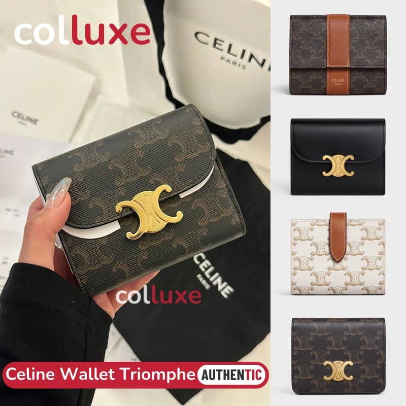 👜เซลีน Celine Women's Bifold &amp; Trifold Wallets กระเป๋าเงิน TRIOMPHE Wallet กระเป๋าสตางค์ ขนาดเล็ก