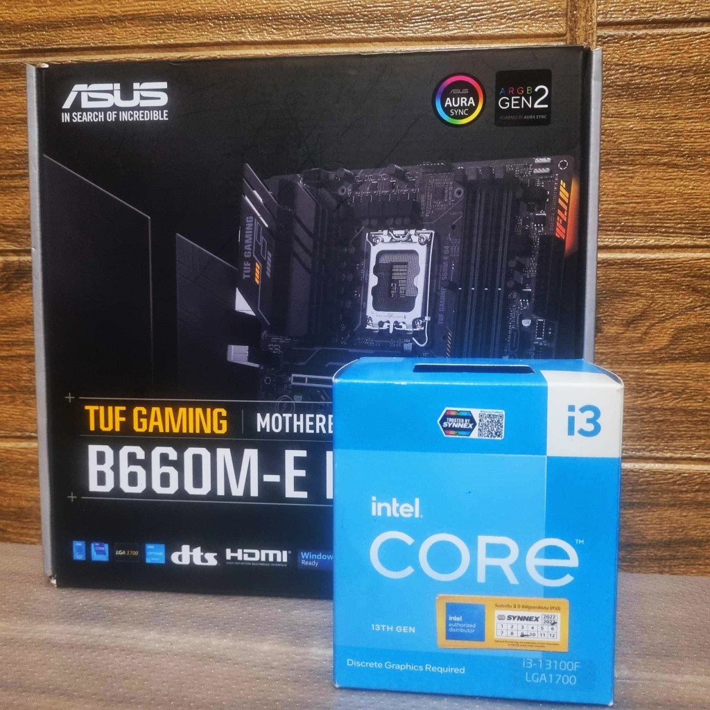 CPU (ซีพียู) INTEL CORE I3 13100F 4 (4P)C/8T + ASUS TUF GAMING B660M -E DDR5 (LGA 1700) มือ2 (มีกล่อ