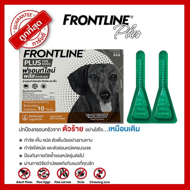 FRONTLINE PLUS DOG Size S (0-10 kg) ฟรอนท์ไลน์ พลัส ยาหยดกำจัดเห็บหมัด สำหรับสุนัข (น้ำหนักไม่เกิน 1