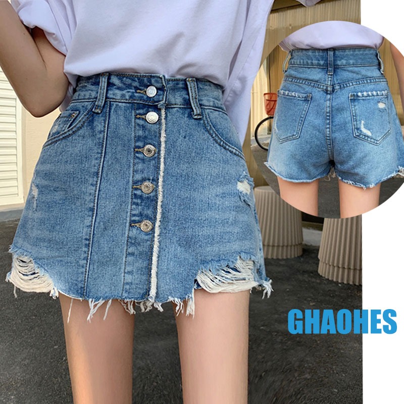 GHAOHES กระโปรงยีนส์กางเกง /S-3XL/ ซับในเป็นกางเกง แต่งติดกระดุมด้านหน้า สไตล์เกาหลี (พร้อมส่ง ) v72