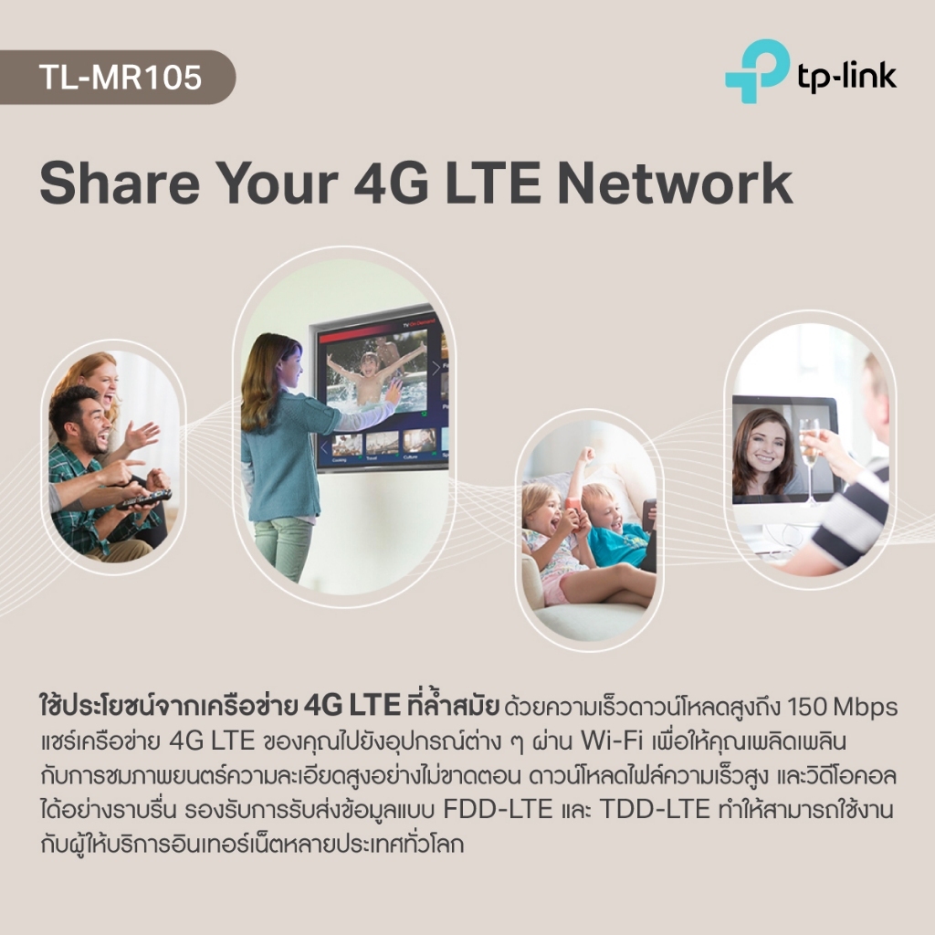 TP-Link TL-MR105 เราเตอร์ใส่ซิม4G 300 Mbps Wireless N 4G LTE Router  แชร์ไวไฟได้สูงสุด 32อุปกรณ์