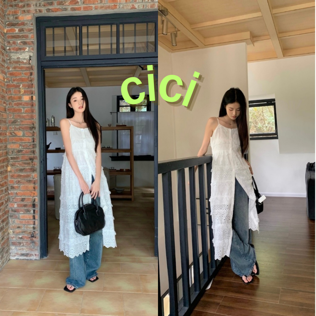 Cici (NO.V3292) เดรสยาวสายเดี่ยวผ้าลูกไม้ ใส่ได้หลายแบบ สไตล์คนชิกๆเก๋ๆ ตัวแม่สุดๆ