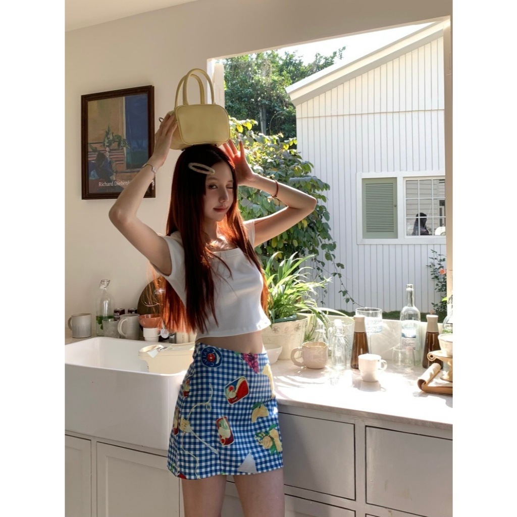 ส่งทันที Cici (NO. 4015)Fruity skirt กระโปรงทรงเอสกรีนลายผลไม้เก็บทรงสวย สดใจต้อนรับซัมเมอร์