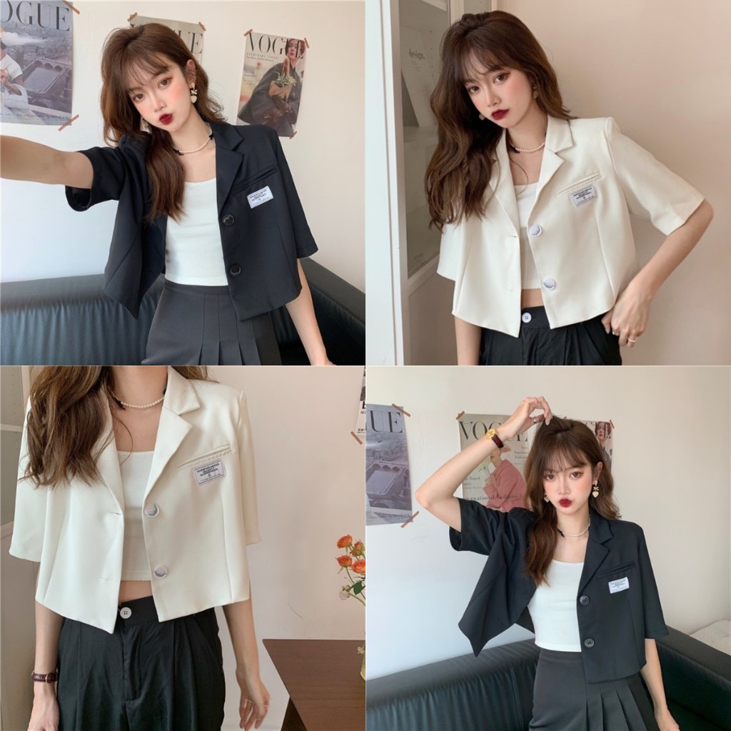 เสื้อสูท เสื้อครอปเชิ้ต ผู้หญิง กระดุมใช้งานจริง เเบบสั้น สไตล์เกาหลี #2165