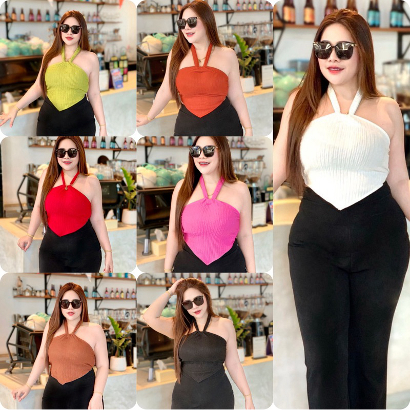 PB-S2H1🔥 เสื้อทรง 3 เหลี่ยม ดึงยางสม็อคหลัง  สายผูกคอ ผ้าท็อฟฟี่ 59243688