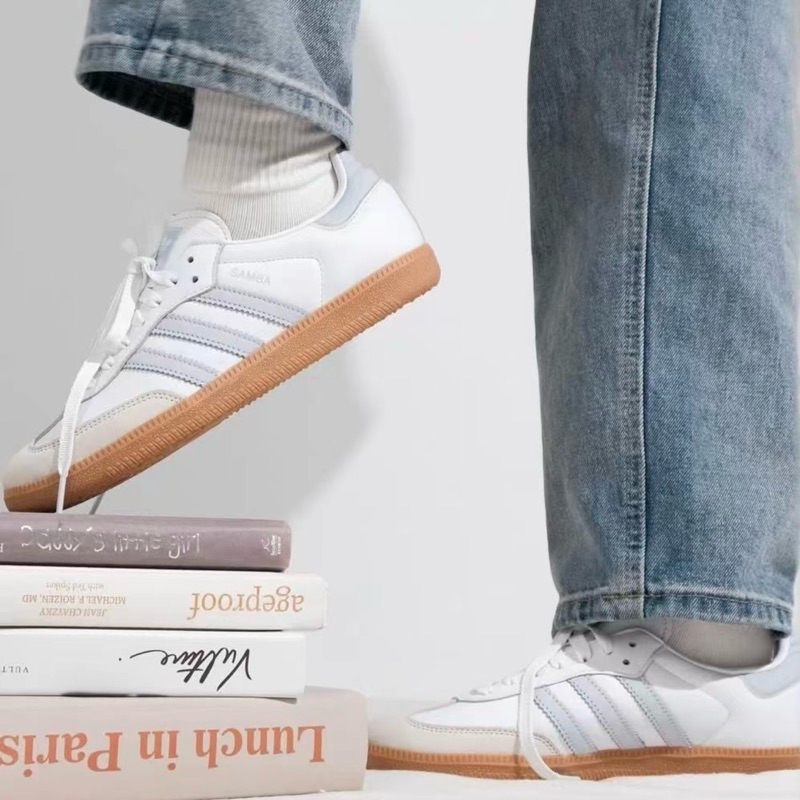 (พร้อมส่ง ) ADIDAS SAMBA OG  CLOUD WHITE/ HALO BLUE  สีฟ้าพาสเทล ของแท้ 100%