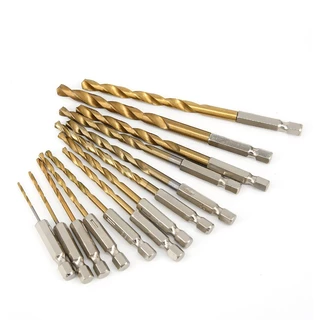 ชุดดอกสว่าน สวมเร็ว เคลือบไทเทเนียม จำนวน 13 ชิ้น โลหะ ไม้ Set of 13 quick-fit drill bits, titanium coated, metal, wood.