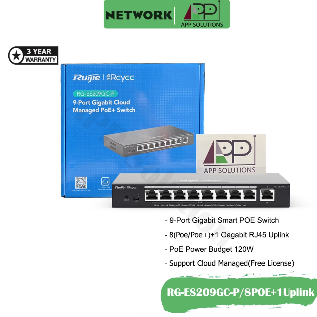 REYEE Switch(สวิตซ์ฮับ)Port Gigabit 8POE+1Uplink รุ่นRG-ES209GC-P(ประกัน3ปี)