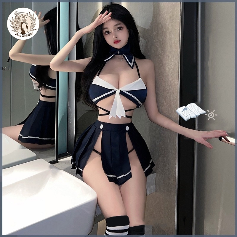 SEXY TIME ชุดนักเรียน ชุดนอนไม่ได้นอน ชุดคอสเพลย์นักเรียนสาวญี่ปุ่น กระโปรงผ่าข้าง