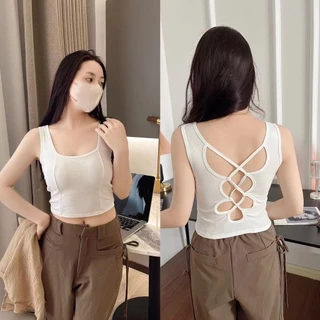 เสื้อกล้ามแขนกุด เข้ารูป เข้ากับทุกการแต่งกายแฟชั่นเปิดหลังสุดเซ็กซี่ สีพื่น สำหรับผู้หญิง V145