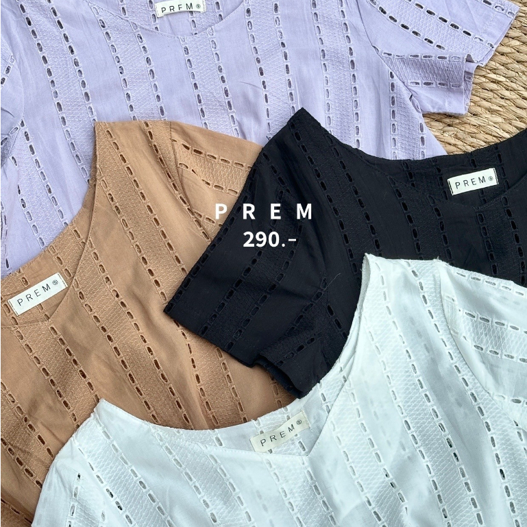 เสื้อล็อตเต้ คอวี ลายลูกไม้ผูกโบว์ #228